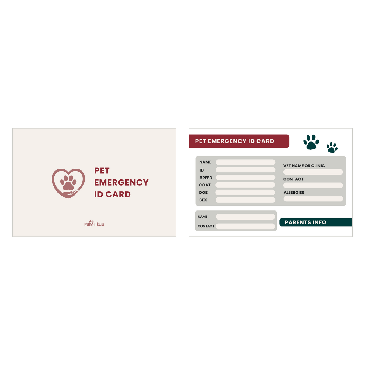 Pet Emergency ID Card