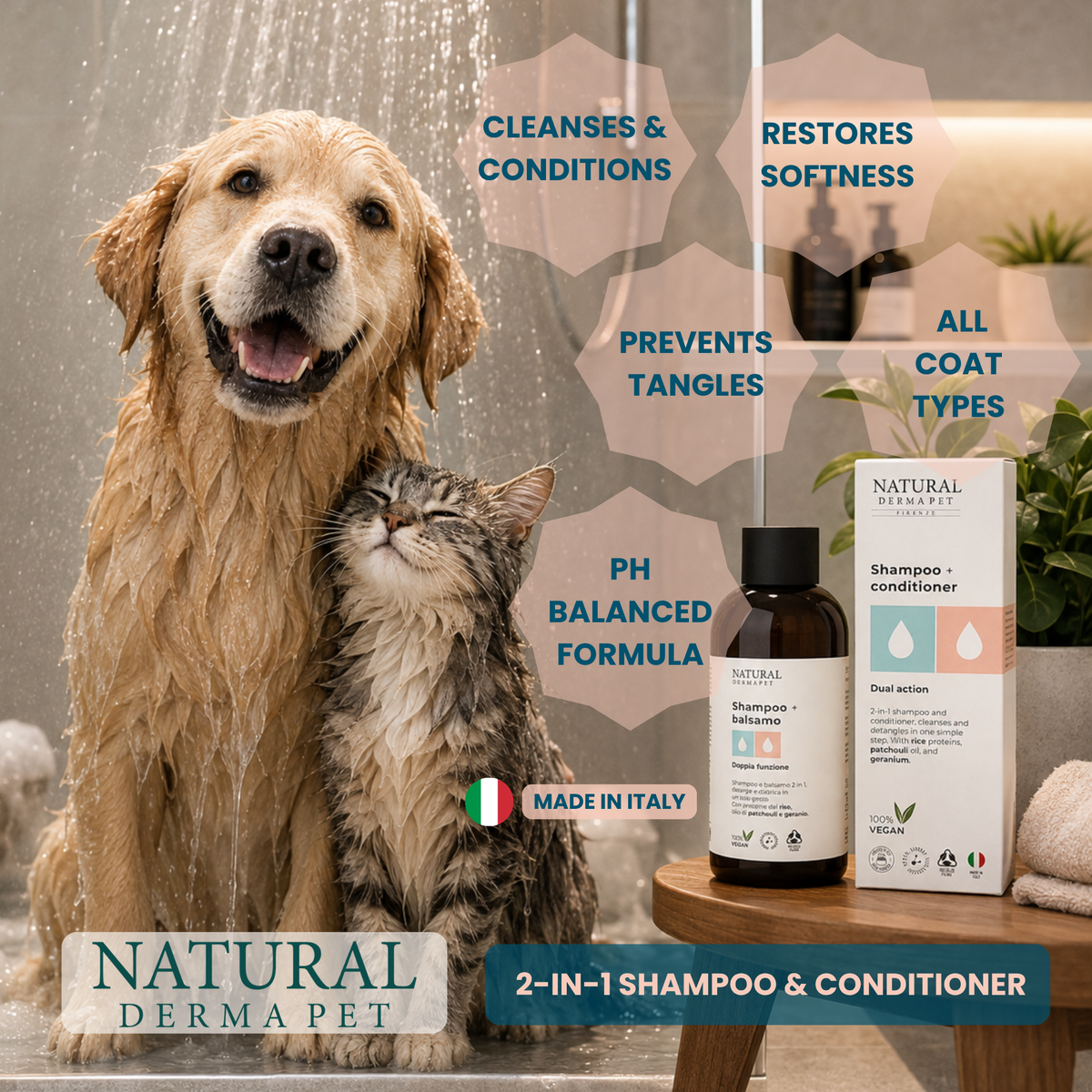 2‑in‑1 Shampoo & Conditioner for Dogs & Cats