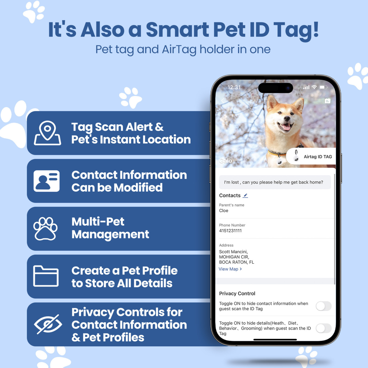 Anti-Loss Smart Pet ID Tag - QR & AirTag Holder