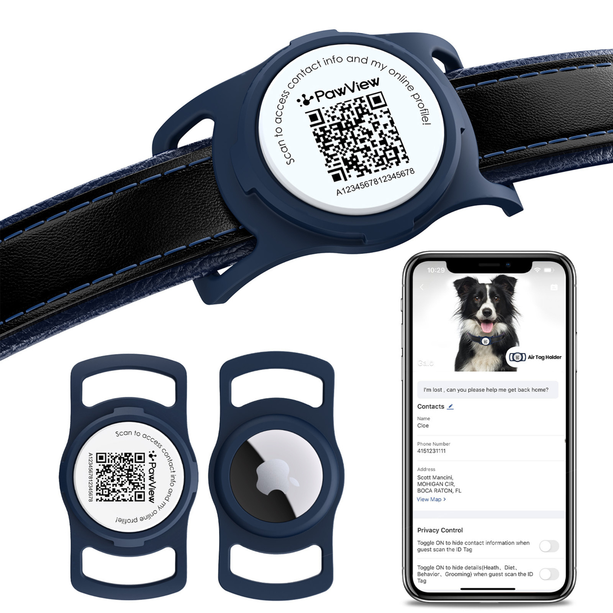 Slide-On Anti-Loss Smart Pet ID Tag - QR & AirTag Holder